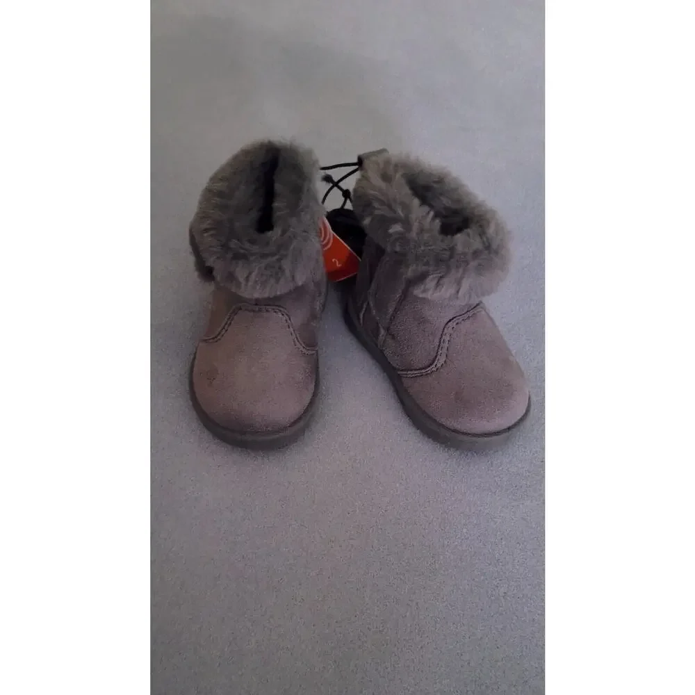 WONDER NATION Infant Girls Faux Shearling Grey Boots--Sz 2--New!